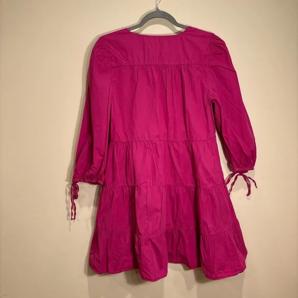 Zara Hot Pink Tiered Mini Dress w/ Balloon Sleeves - Size M - Picture 5 of 5